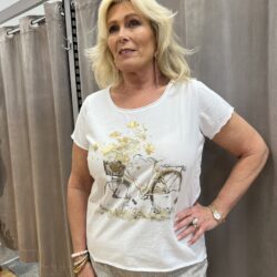 Vit T-shirt med guldig cykel