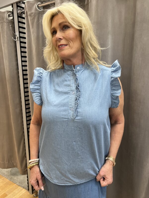 Jeansblus med volangärm