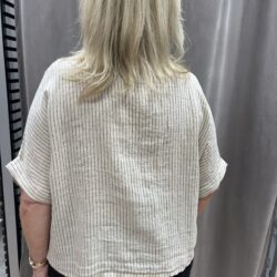 Beige randig linneskjorta - Bild 3