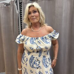 Creme vit/blå långklänning - Bild 4