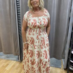 Creme vit/röd långklänning - Bild 2