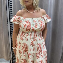 Creme vit/röd långklänning - Bild 3
